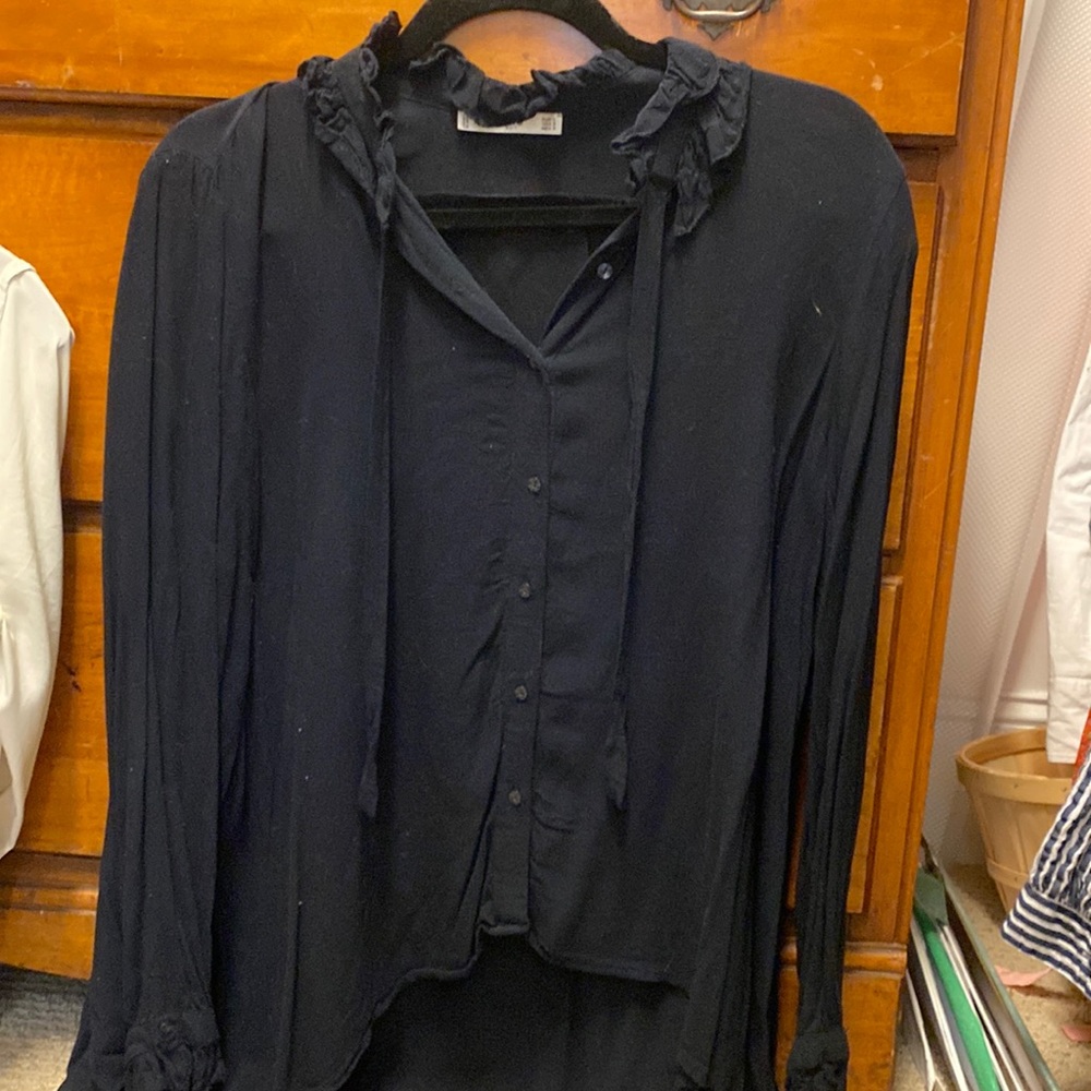 Ruffle Tie Neck